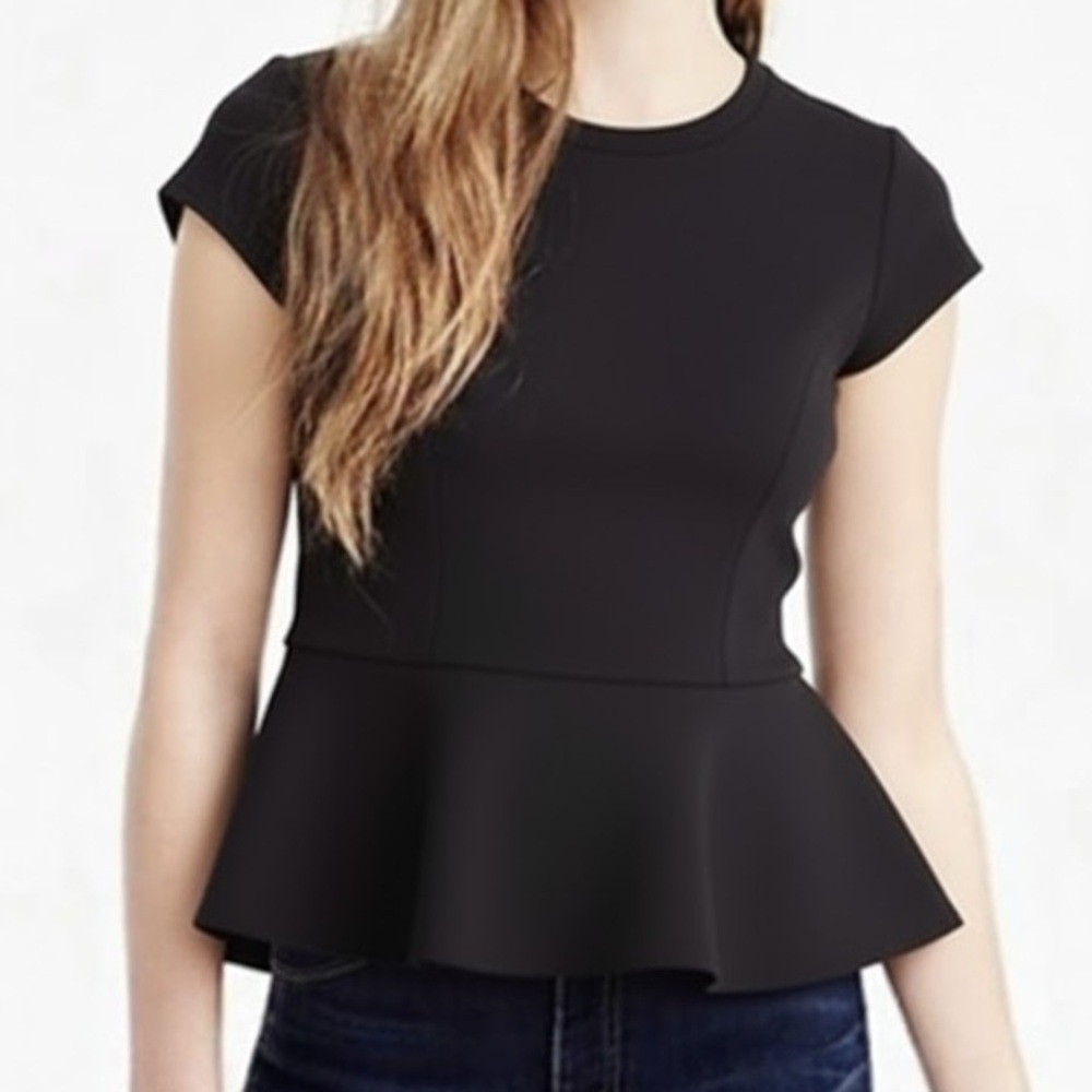 J. Crew Factory Black Short Sleeve Peplum Top Size Small